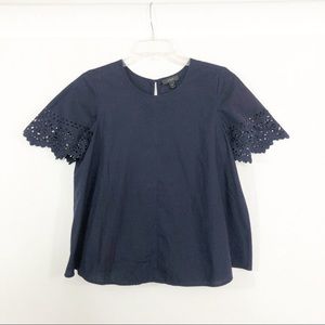 J Crew Oversized Short Sleeve Top, Size 00, Navy Blue